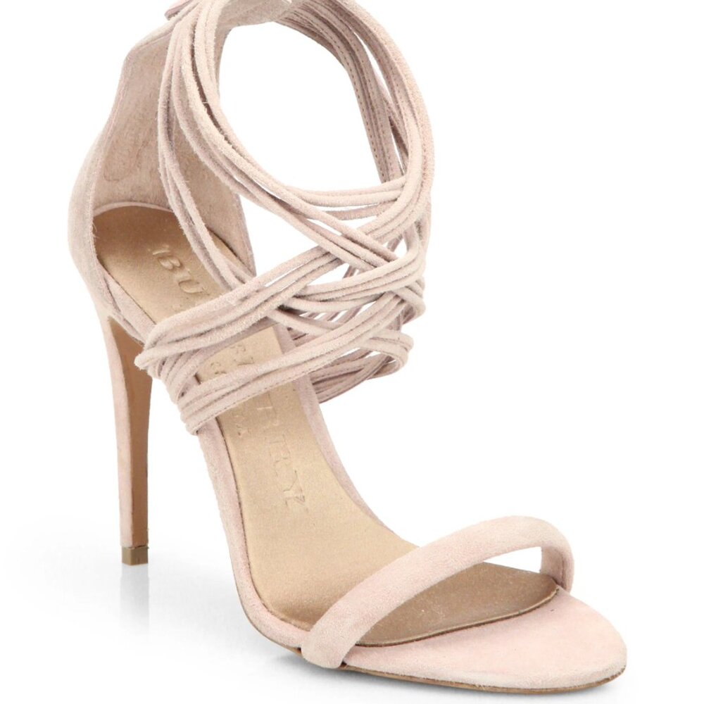 BURBERRY Delabole Pink Strappy Suede Silletto‎ Heel Sandals Zip